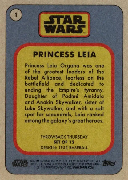 Vintage Star Wars trading card featuring Princess Leia from 1952 baseball cards collection