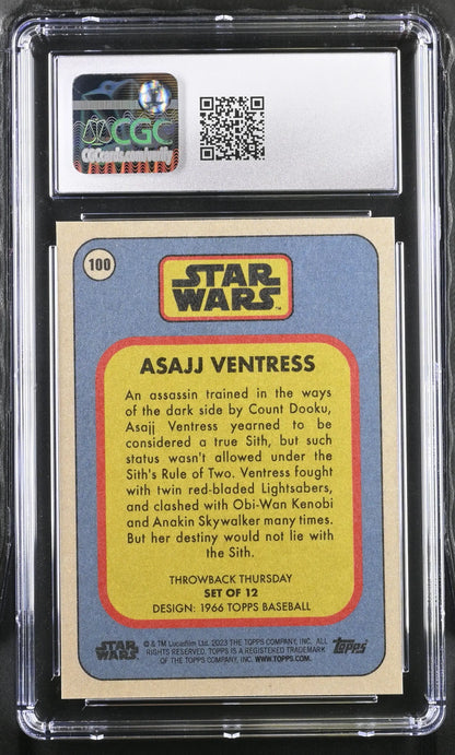 Vintage Star Wars trading card Asajj Ventress in protective case graded CGC 10 Gem Mint