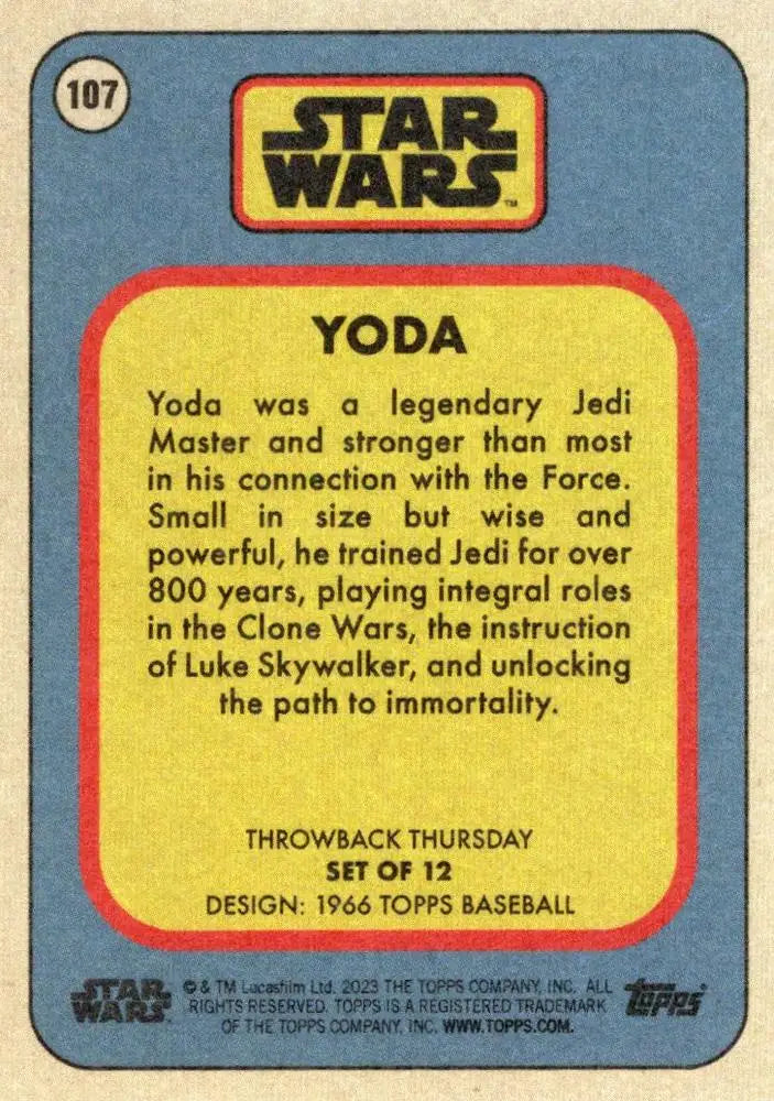 Vintage Star Wars Trading Card featuring Yoda from 1966 Topps Baseball series