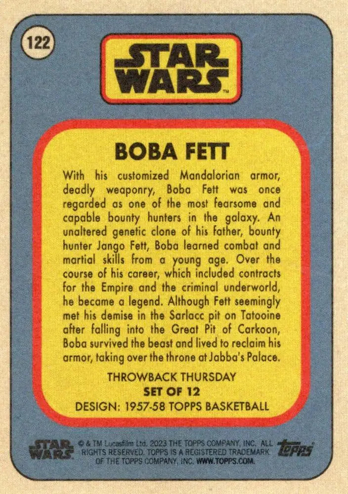 Star Wars trading card Boba Fett from 1957-58 Topps Basketball collection