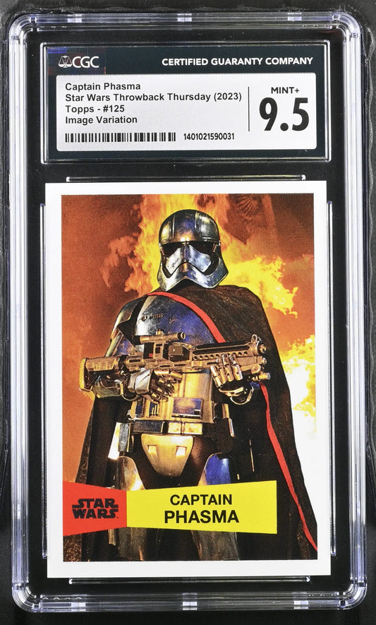 Graded Star Wars trading card of Captain Phasma in protective case CGC 9.5 Mint+