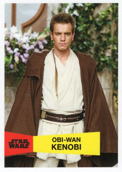 Star Wars trading card of Obi-Wan Kenobi in Jedi robes from Topps Basketball 1957-58