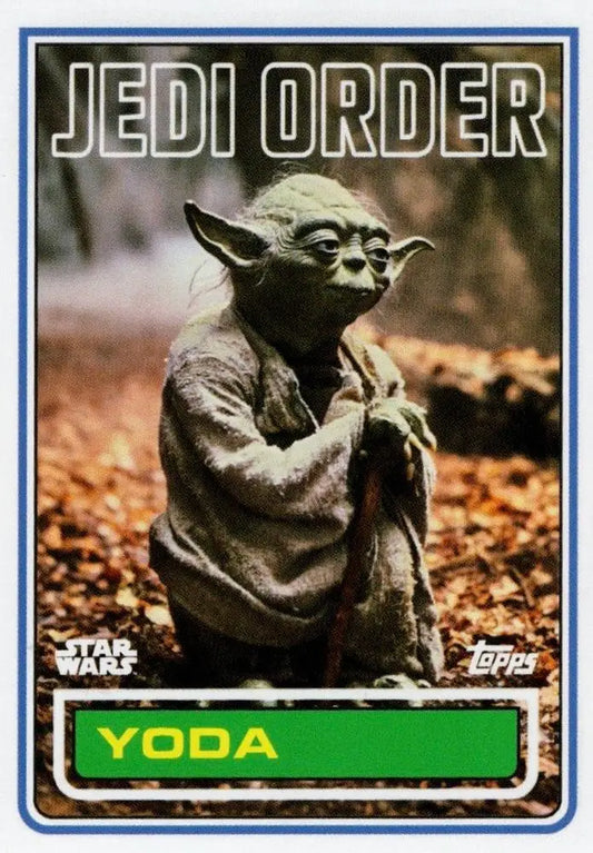 Small green alien in a brown robe from Star Wars Topps Football trading cards