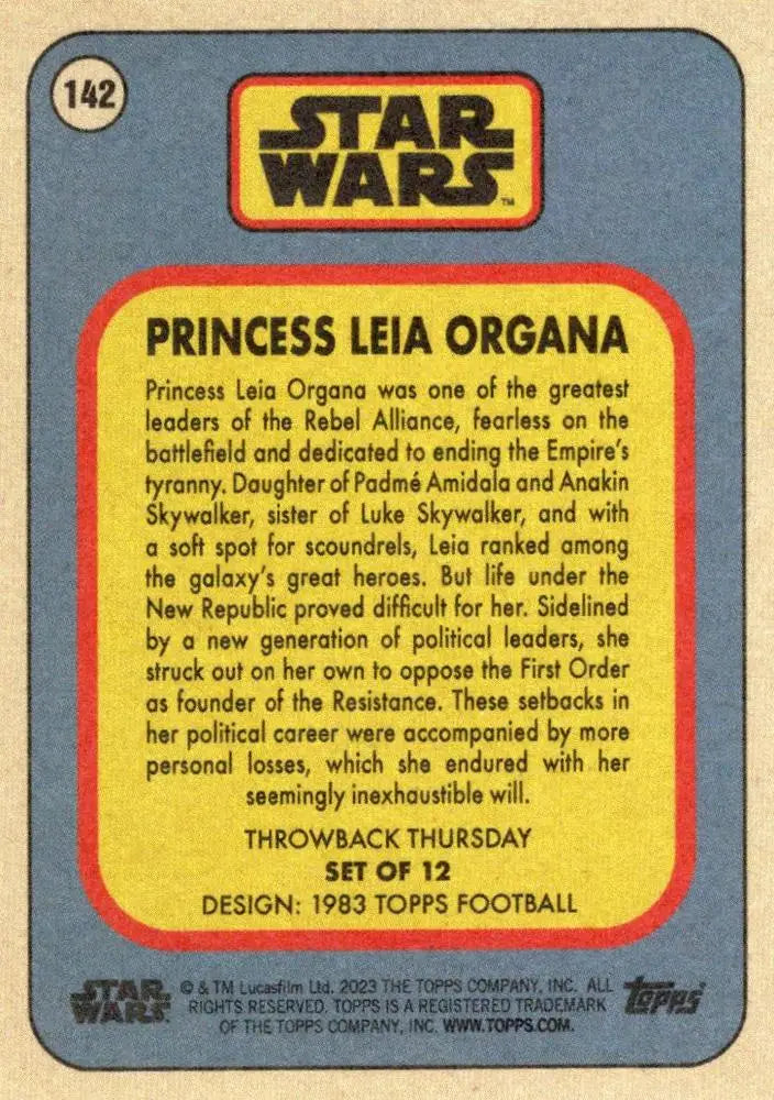 Trading card of Princess Leia Organa from Star Wars in Topps Football 2023 collection