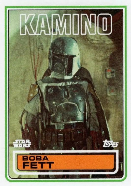 Trading card of Boba Fett from Star Wars in iconic armor, part of Topps Football collection