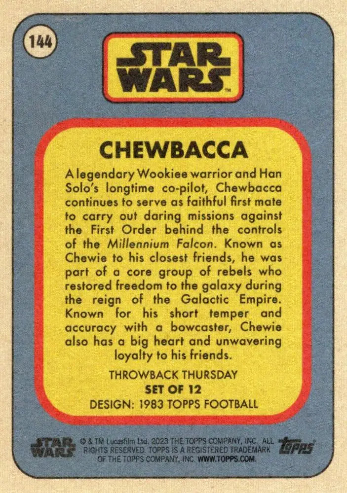 Star Wars trading card of Chewbacca from 1983 Topps Football Throwback Thursday series