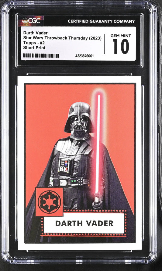 Graded Star Wars trading card of Darth Vader in CGC 10 protective case