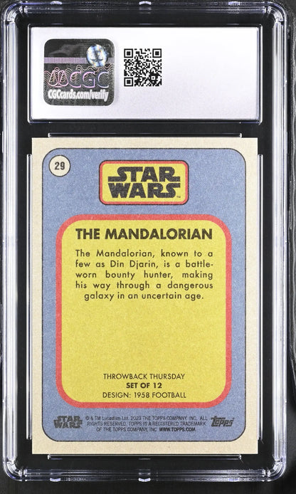 Trading card for The Mandalorian from Star Wars in protective holder, CGC 10 Gem Mint