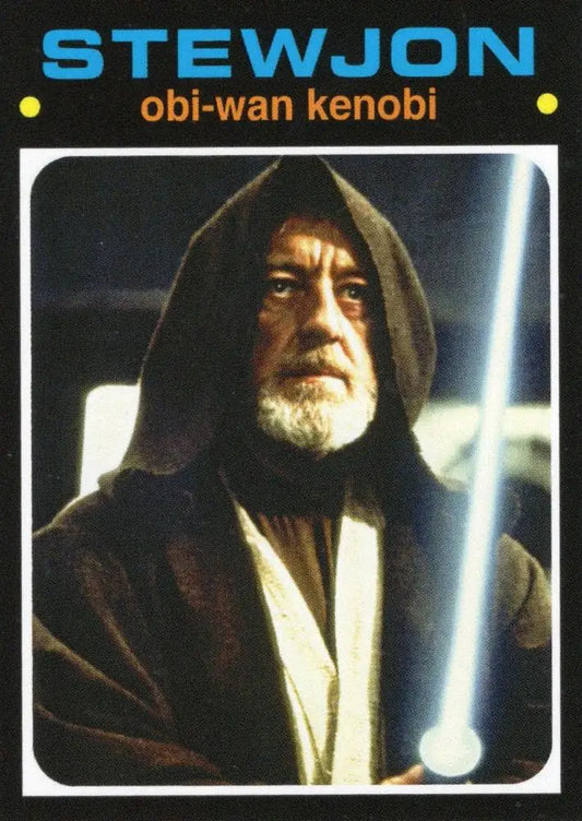 Star Wars trading card featuring Obi-Wan Kenobi in Jedi robes with a blue lightsaber