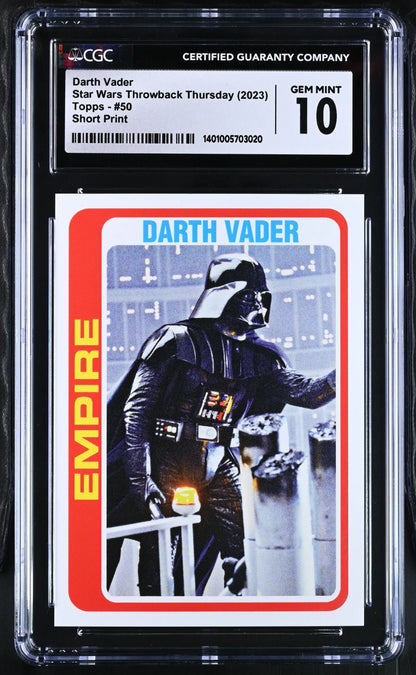 Graded Star Wars trading card of Darth Vader in protective case CGC 10 Gem Mint