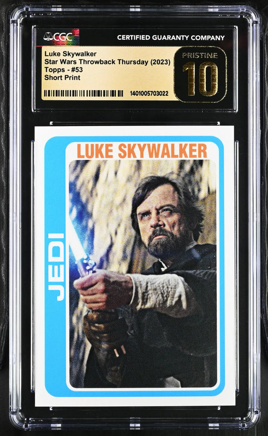 Graded trading card of Luke Skywalker with lightsaber from Star Wars Throwback Thursday