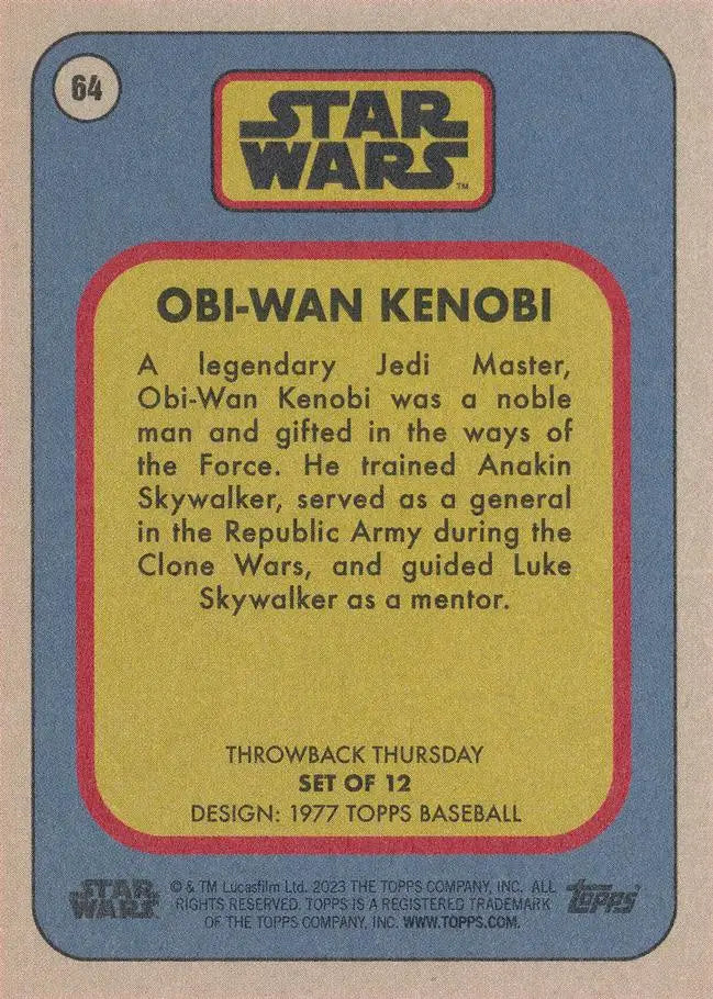 Star Wars trading card of Obi-Wan Kenobi from 1977 Topps Baseball collection