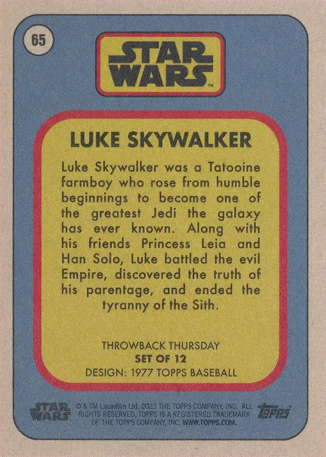 Vintage Star Wars trading card of Luke Skywalker from Topps Baseball 1977