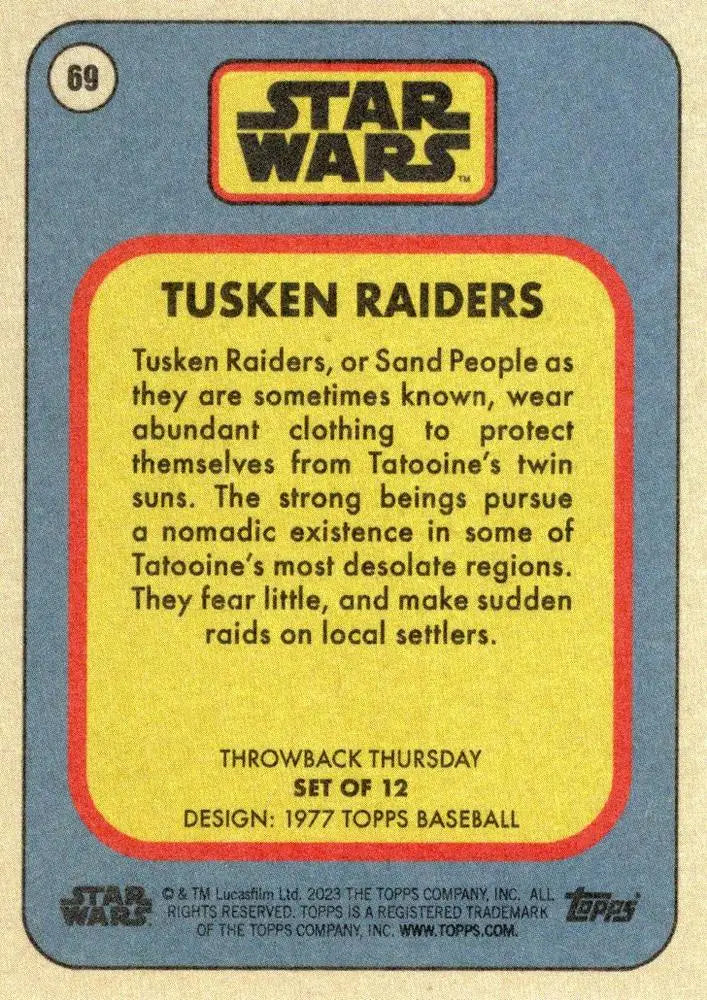 Star Wars Trading Card of Tusken Raiders from 1977 Topps Baseball series