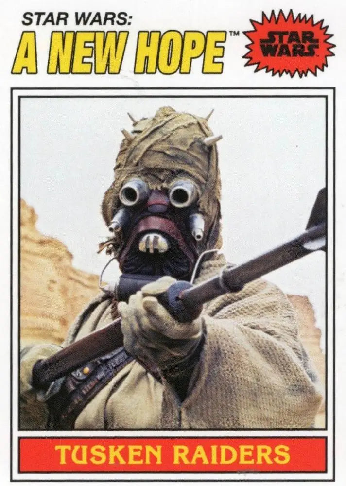 Tusken Raider in desert robes holding a weapon from Star Wars Topps Baseball trading cards