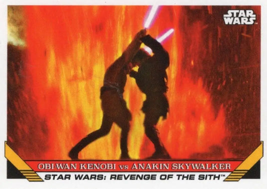 Star Wars trading card featuring Anakin Skywalker vs Obi-Wan Kenobi in a duel