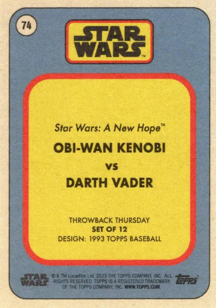 Star Wars trading card showcasing Obi-Wan Kenobi vs Darth Vader matchup