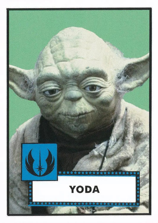 Yoda with pointed ears and green skin on Star Wars 2023 baseball trading card