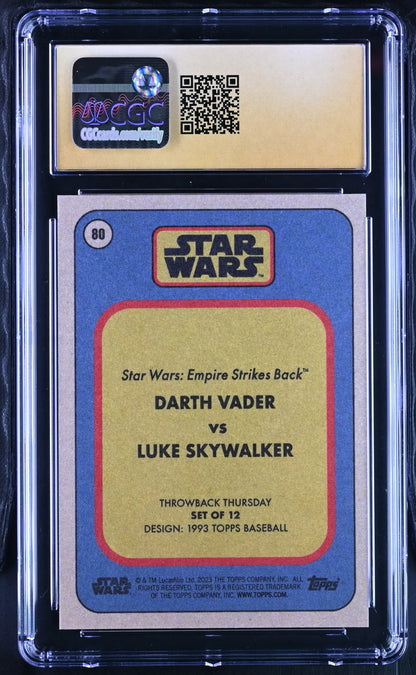 Graded Star Wars trading card featuring Darth Vader vs Luke Skywalker in pristine condition