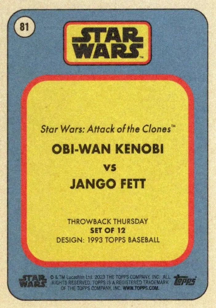 Star Wars trading card featuring Obi-Wan Kenobi vs Jango Fett from Attack of the Clones