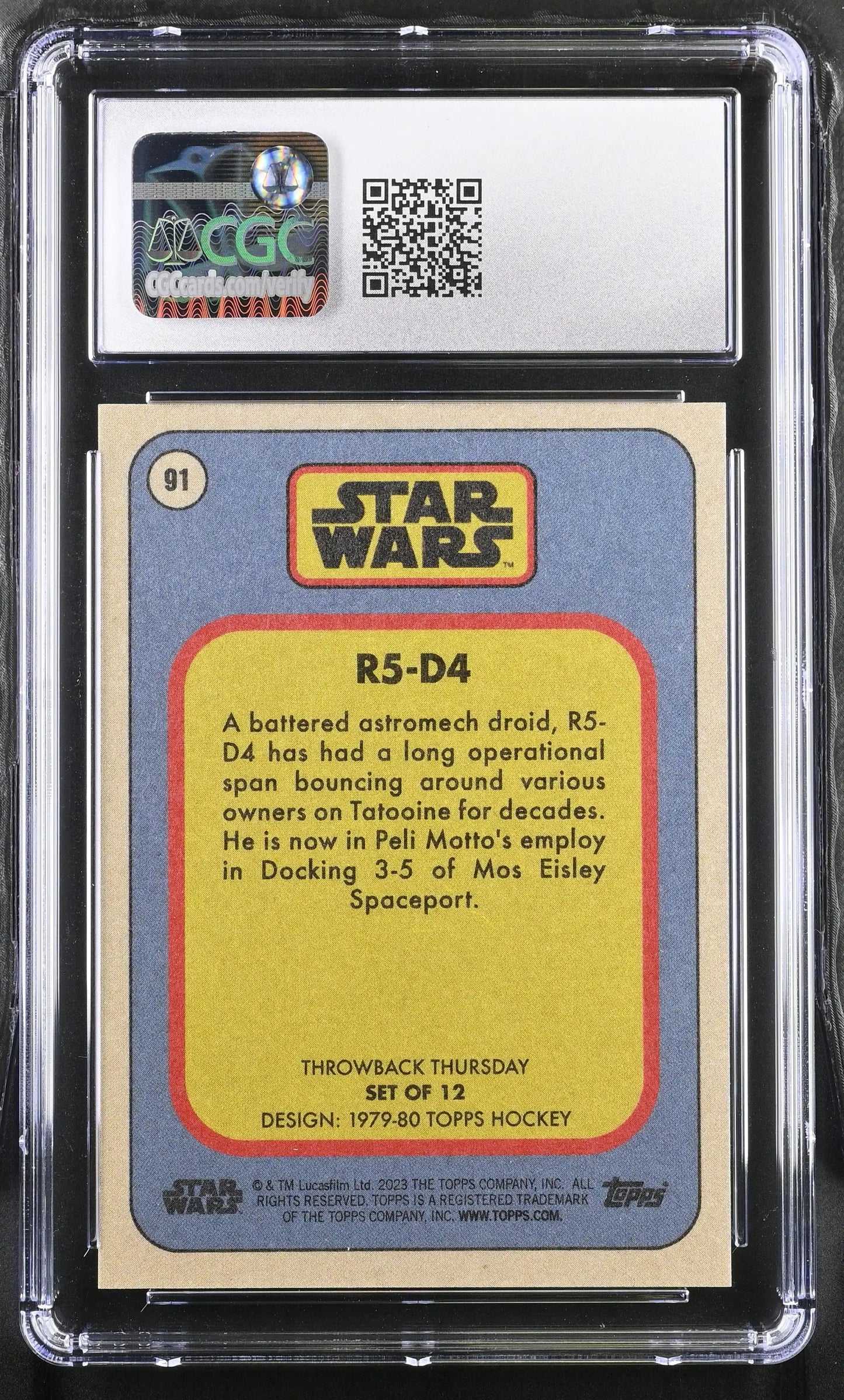 Graded Star Wars trading card of R5-D4, CGC 10 Gem Mint, Throwback Thursday 2023