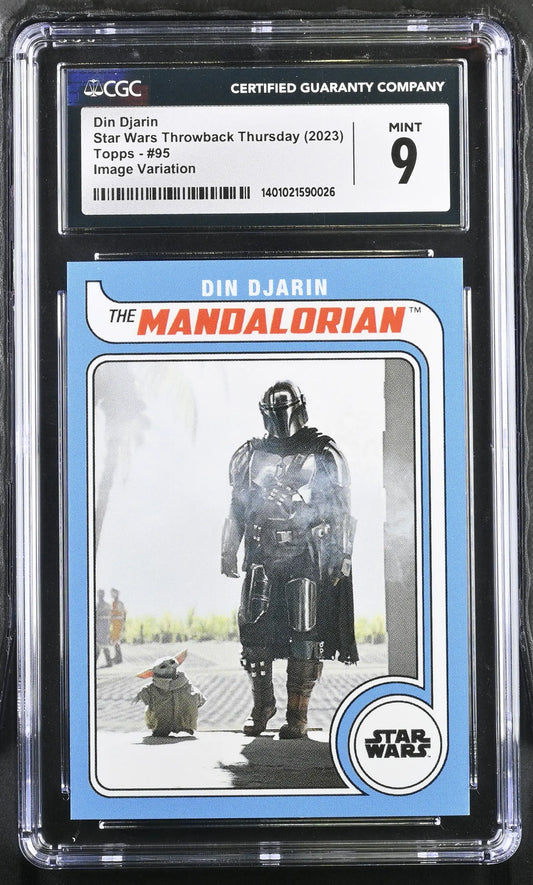 Graded Star Wars trading card of Din Djarin in protective case from The Mandalorian