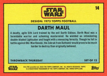 Darth Maul Trading Card in 1973 Topps Football Style from Star Wars Throwback Thursday 2024