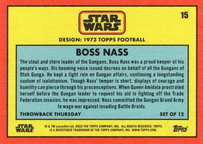 Star Wars trading card of Boss Nass in retro Topps Football design for 2024 collection