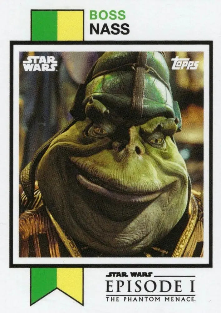 Green alien Boss Nass from Star Wars in ornate attire on Topps Football trading card