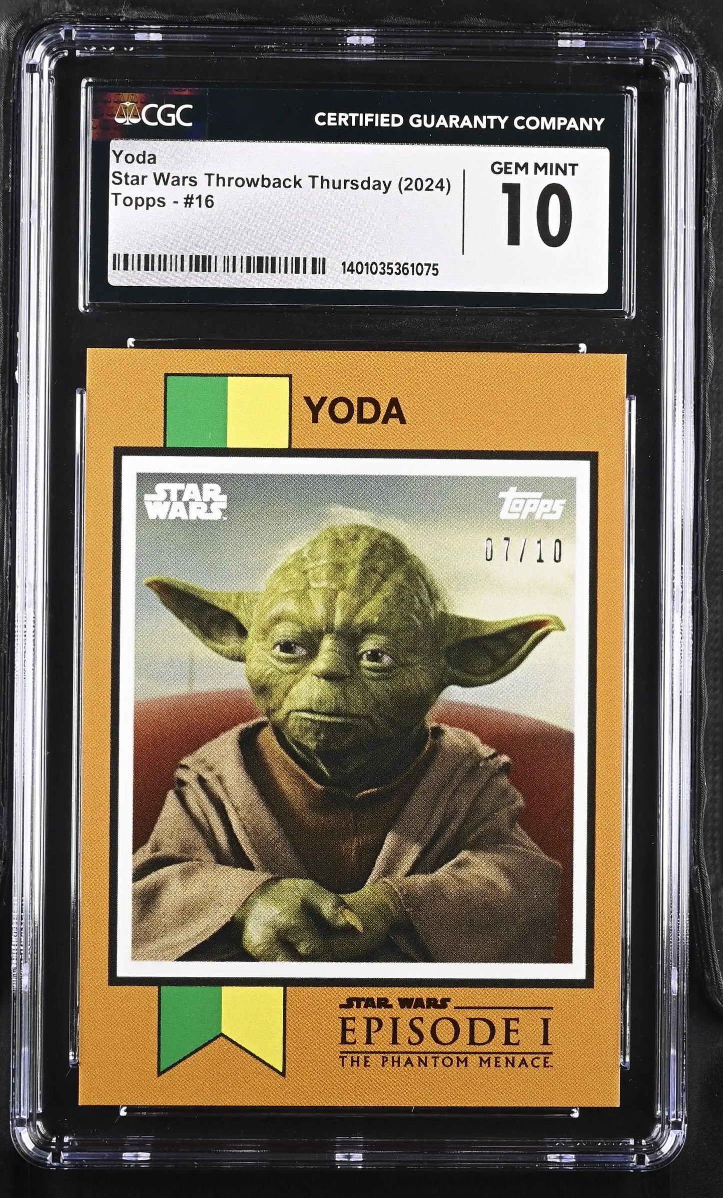 Graded Yoda Star Wars trading card in Gem Mint condition from Throwback Thursday 2024