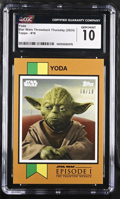 Graded Yoda trading card from Star Wars Throwback Thursday 2024, CGC 10 Gem Mint