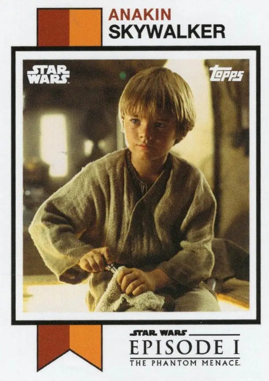 Star Wars trading card of Anakin Skywalker in beige from Episode I: The Phantom Menace