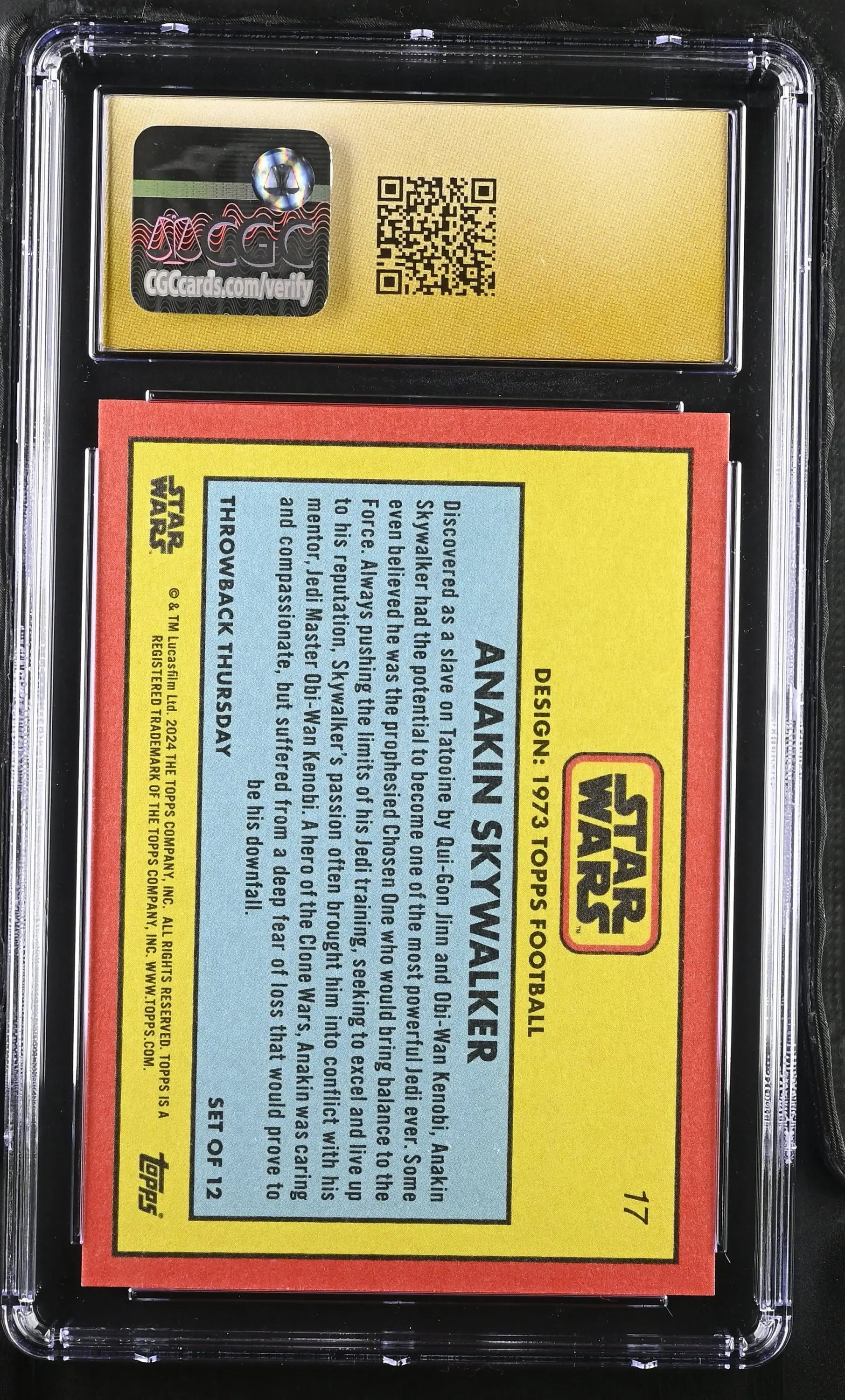 Graded Anakin Skywalker trading card from Star Wars Throwback Thursday 2024 collection