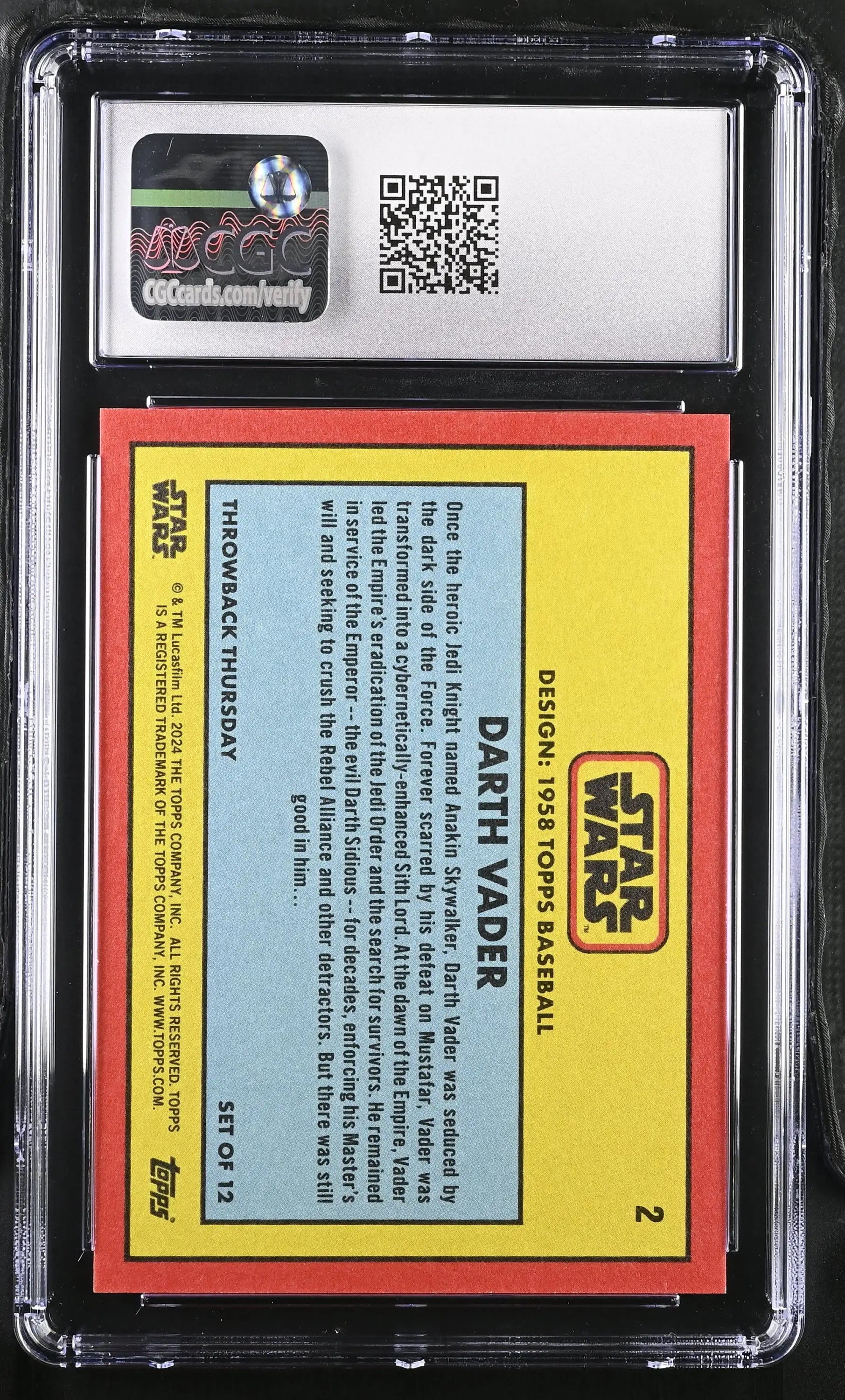 Graded Darth Vader Star Wars trading card from Throwback Thursday 2024 series