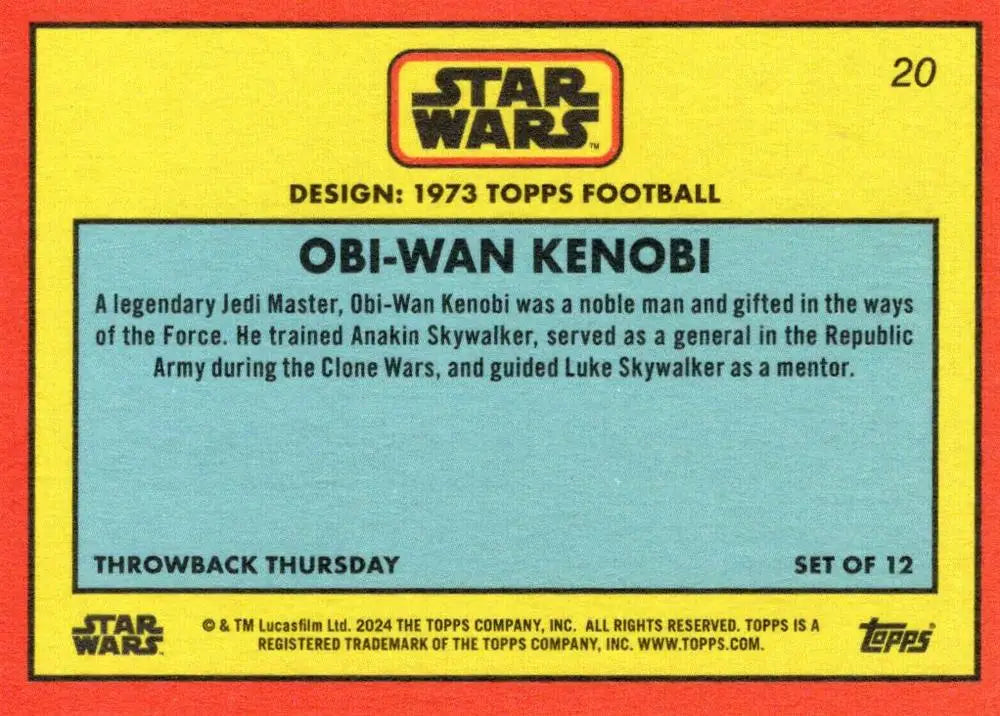 Star Wars trading card of Obi-Wan Kenobi in 1973 Topps Football design