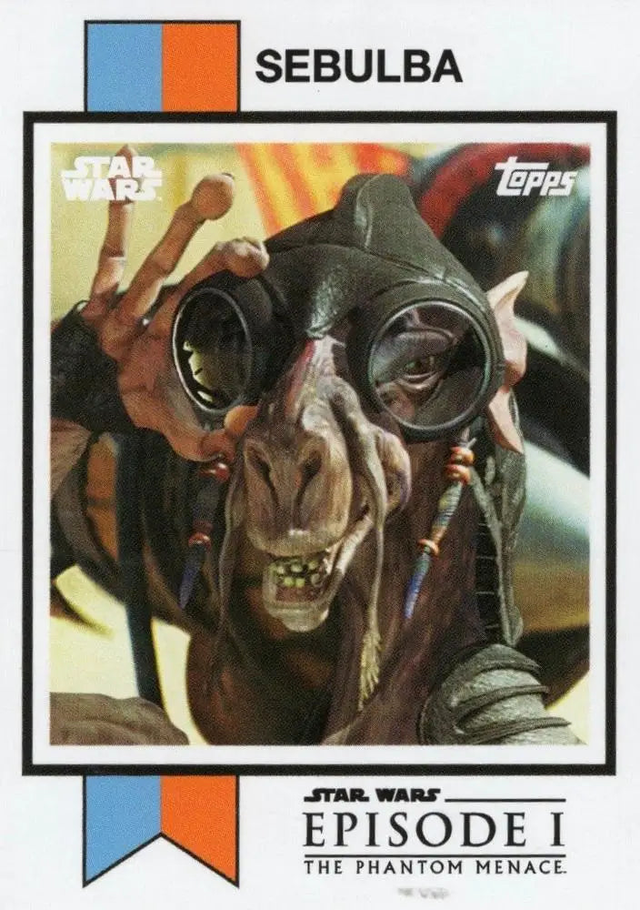 Sebulba trading card showcases the alien’s unique face and goggles from Star Wars