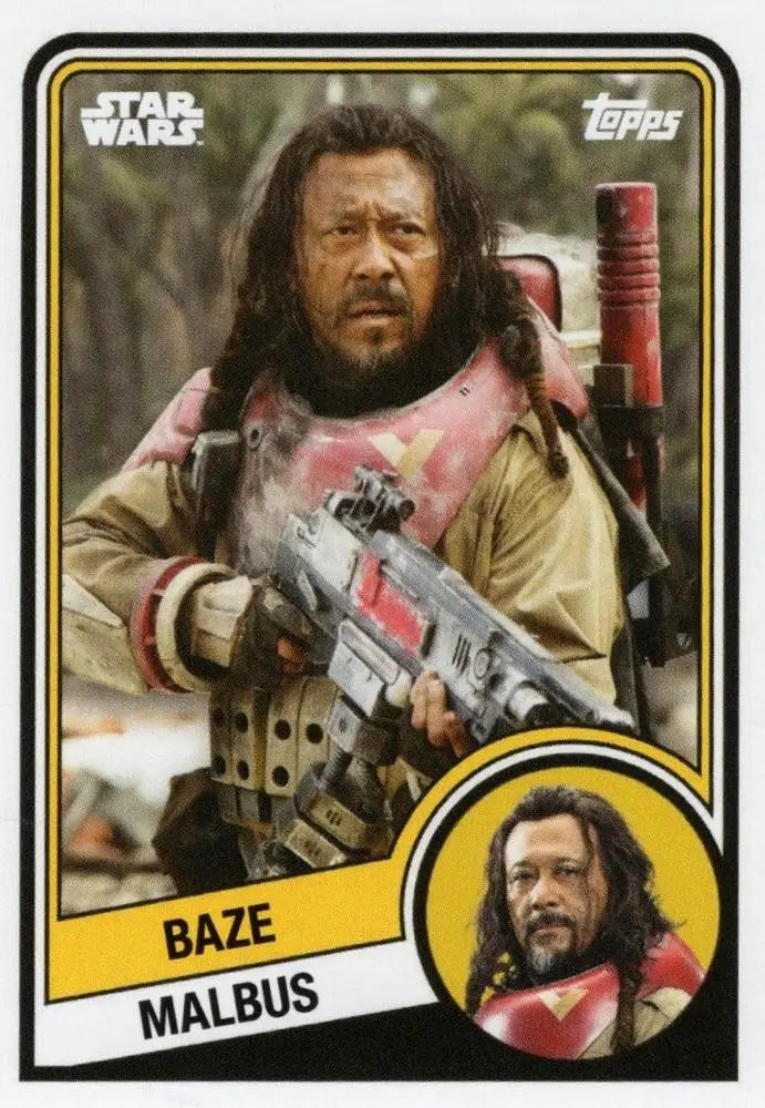 Topps Star Wars trading card of Rebel fighter Baze Malbus in battle gear