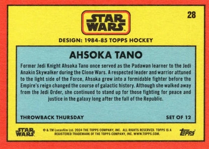 Ahsoka Tano character biography on Star Wars Topps Hockey trading card design