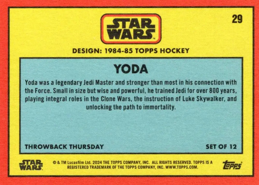 Trading card featuring Yoda from Star Wars in Topps Hockey style, 1984-85 edition