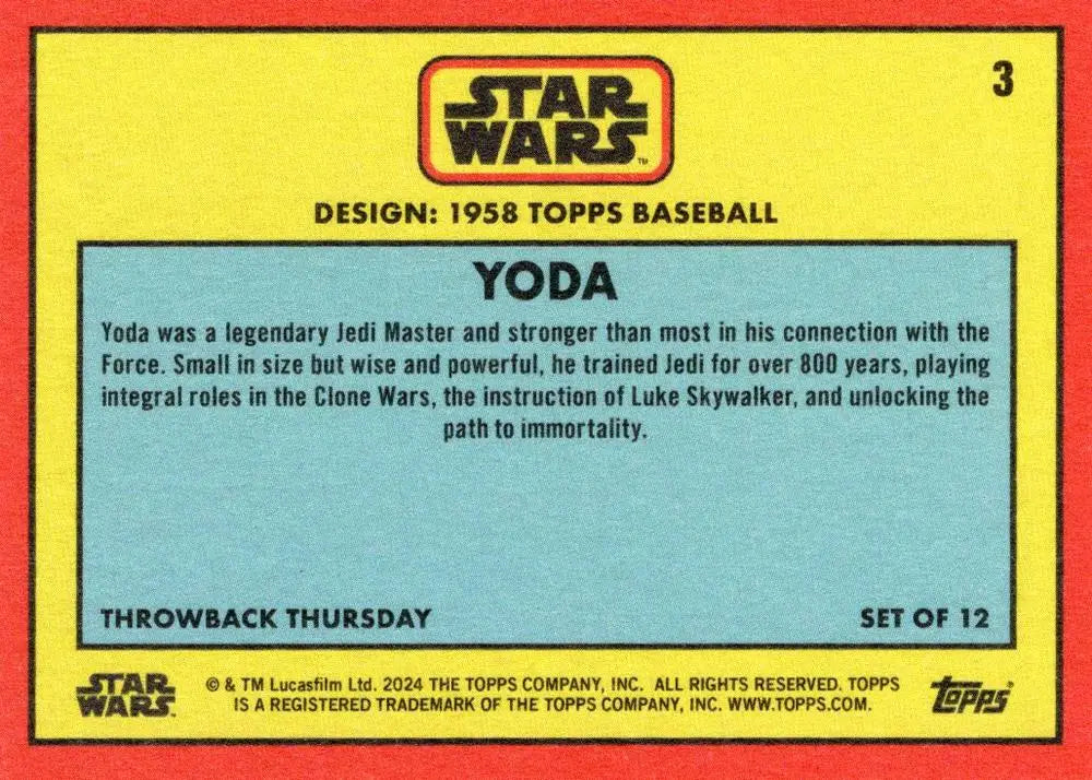 Trading card of Yoda from Star Wars in 1958 Topps baseball card style