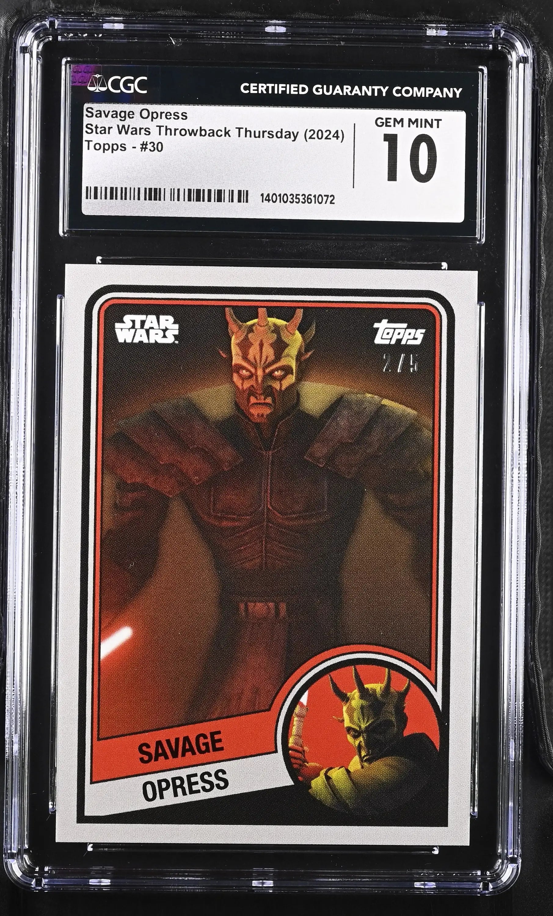 Graded Savage Opress Star Wars trading card in Gem Mint condition for collectors