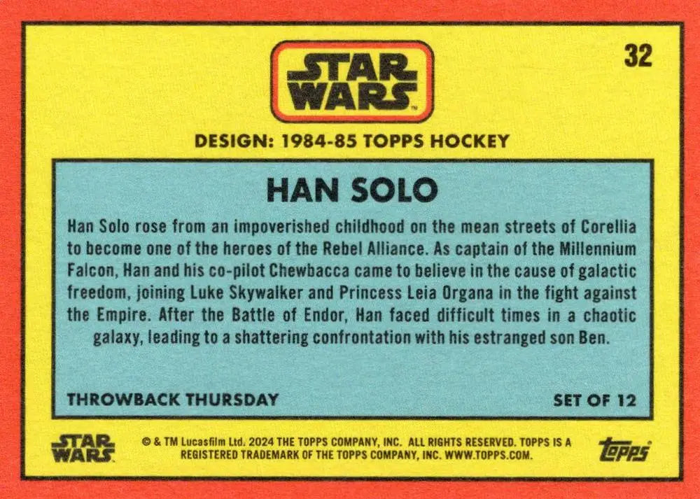 Vintage Star Wars trading card featuring Han Solo from the 1984-85 Topps Hockey series