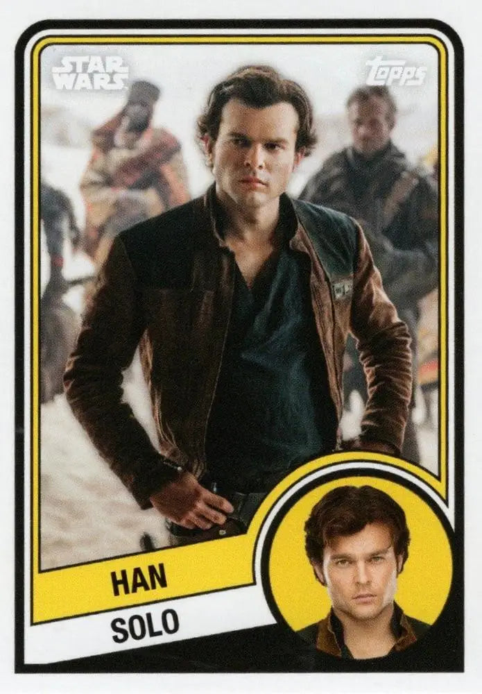 Star Wars Topps Hockey trading card featuring Han Solo in a brown leather jacket