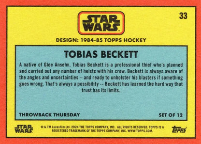 Star Wars trading card featuring Tobias Beckett from Topps Hockey 1984-85 collection