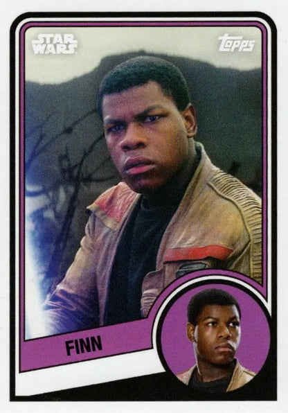 Star Wars trading card featuring Finn in a brown leather jacket from Topps Hockey 1984-85