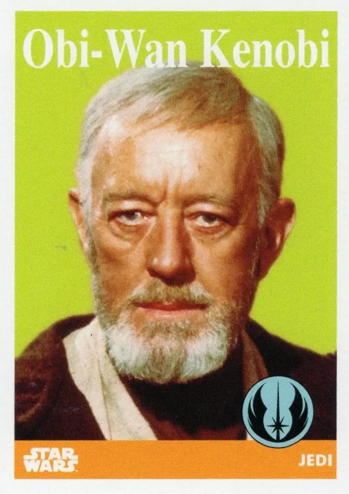 Jedi Master Obi-Wan Kenobi in brown robes featured on Star Wars baseball trading card