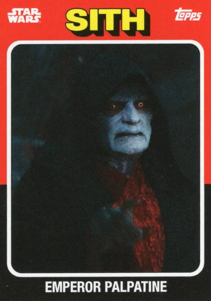 Dark-robed Emperor Palpatine with glowing eyes on Star Wars Topps baseball trading card