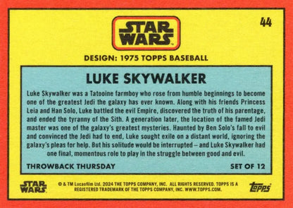 1975 Topps Star Wars trading card of Luke Skywalker in vibrant yellow and blue colors