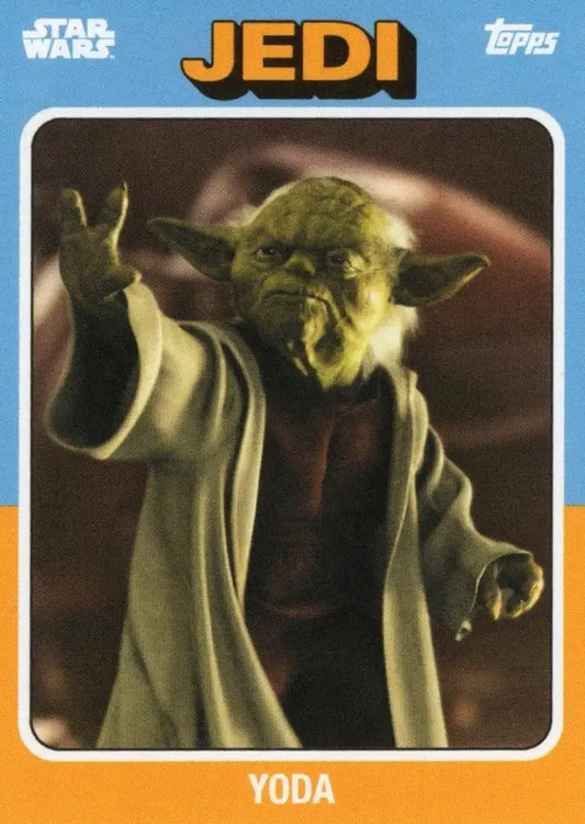 Yoda raising his hand in light robes from Star Wars Topps Baseball trading cards