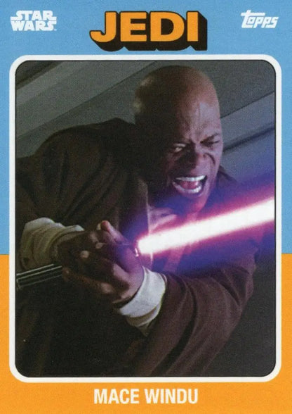 Jedi Master Mace Windu with purple lightsaber in Star Wars Topps Baseball trading card